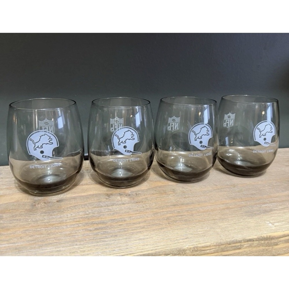4 Pack - Vintage - Smoked Wine Glasses - Detroit Lions - NFL - NFC Low Ball